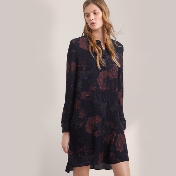 Aritzia / Wilfred “Bossut” Silk Shirt Floral Dress, Burgundy, Size XS - Picture 1 of 3